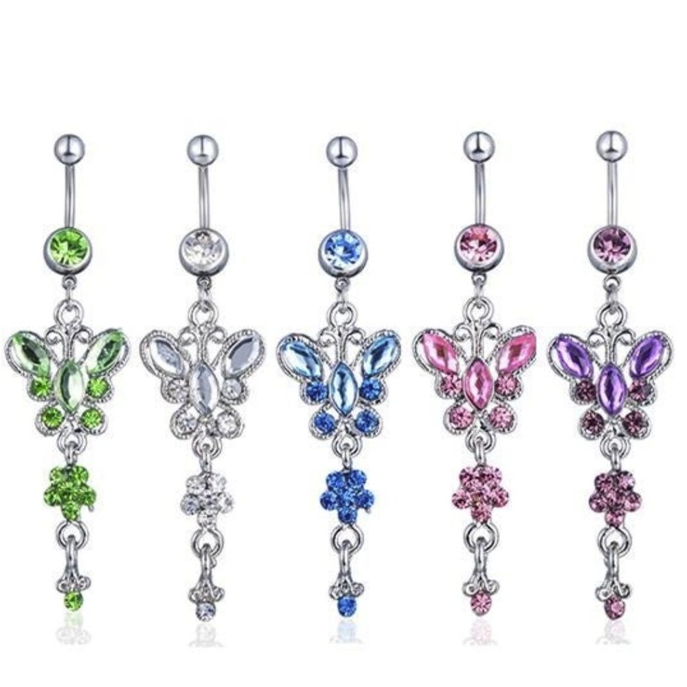 Navel Piercing ~ Butterfly ~ Crystals ~ 5 Colors